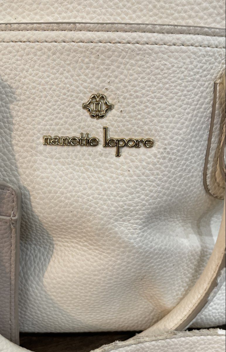 Nanette Lepore White Pebbled Satchel Crossbody Bag Removable Strap Tassel