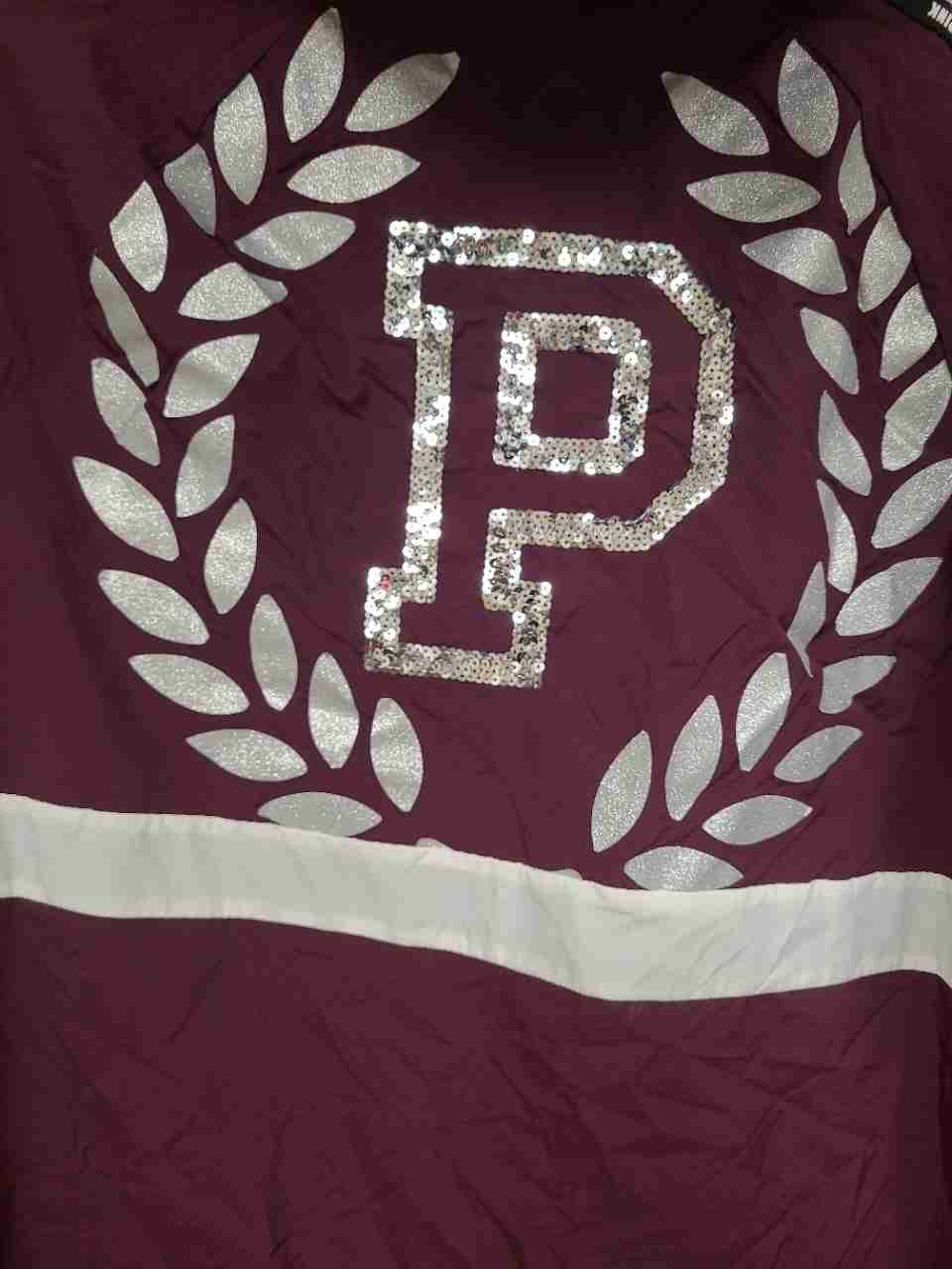 PINK Victoria's Secret Women's Burgundy Sequin Logo Anorak Jacket Sz M/L