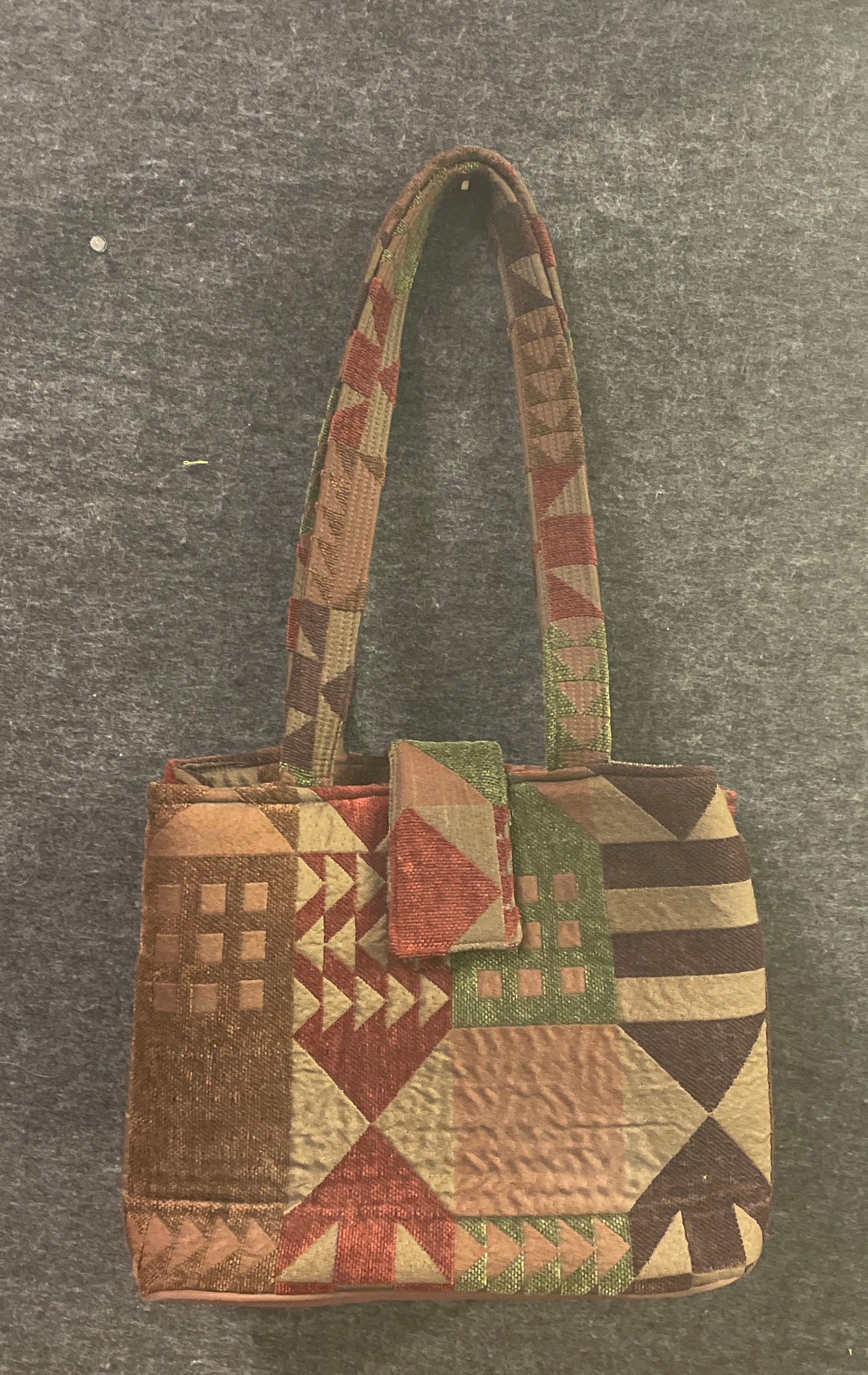 Donna Sharp Earth Tone Patchwork Quilted Fabric Shoulder Bag Tote Geometric