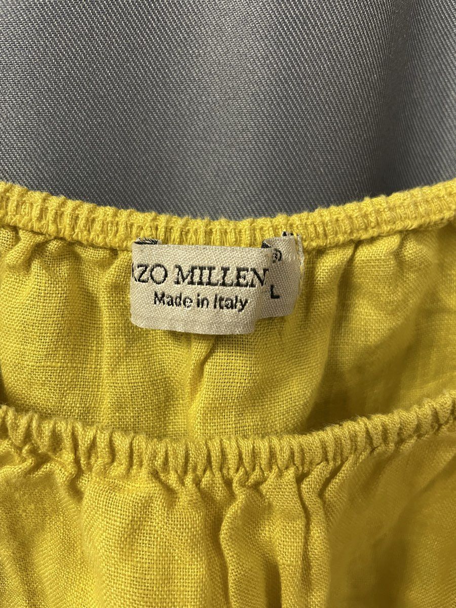 Terzo Millennio Women's Yellow 100% Linen Crochet Sleeve Blouse Made Italy Sz L