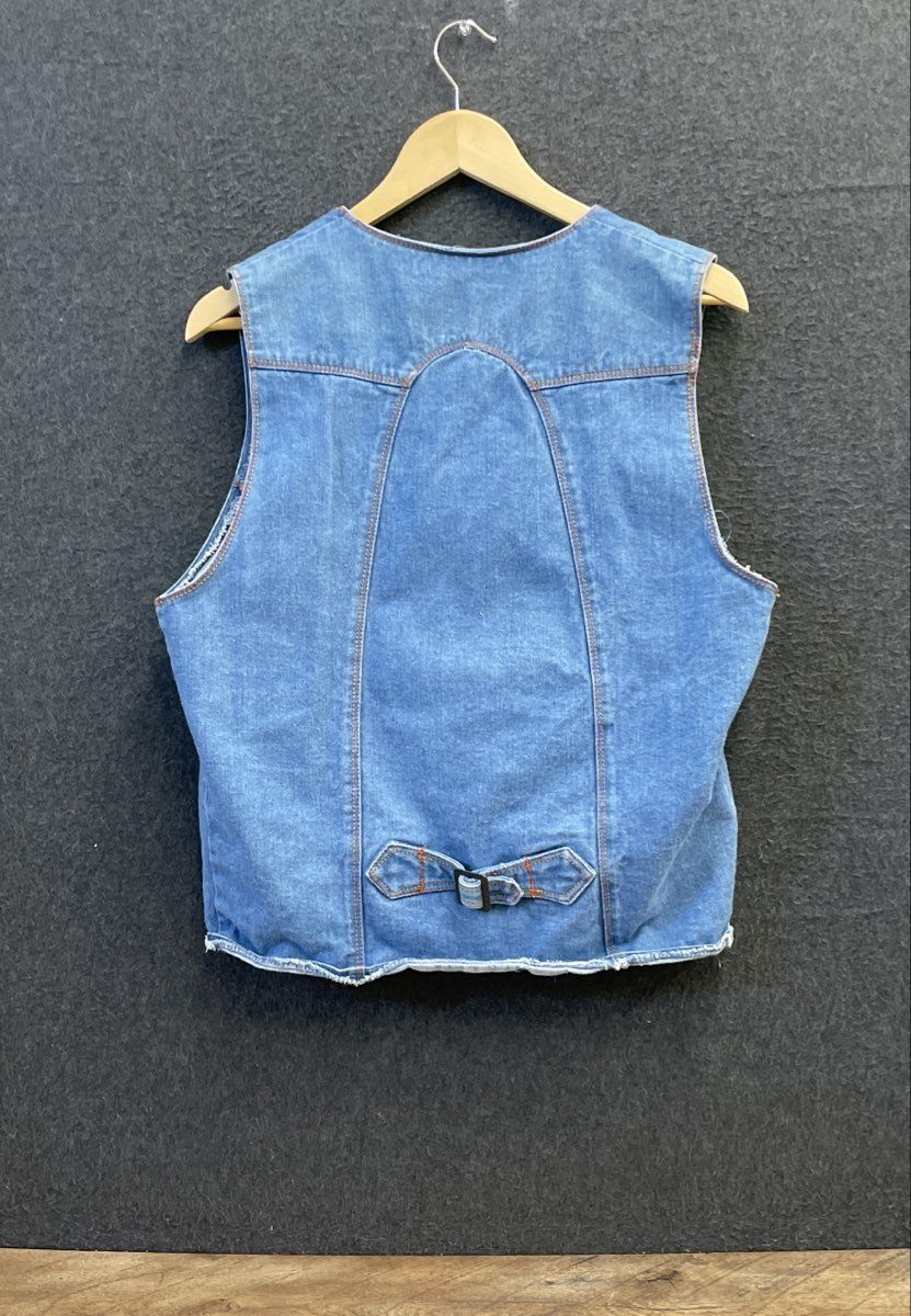 L'Avion Men's Vintage 90s Denim Vest Blue Cotton Frayed Hem Sz XL