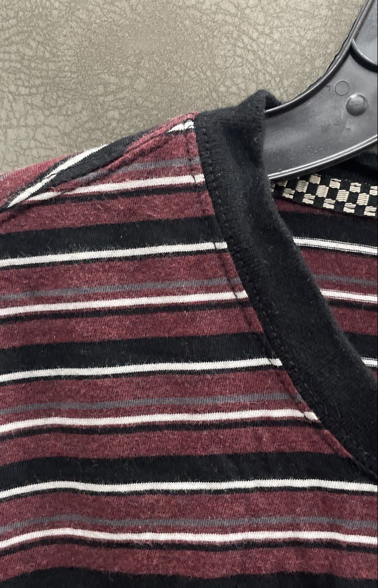 Vans Men's Long Sleeve T-Shirt Maroon Black Striped Embroidered Logo Cotton XL