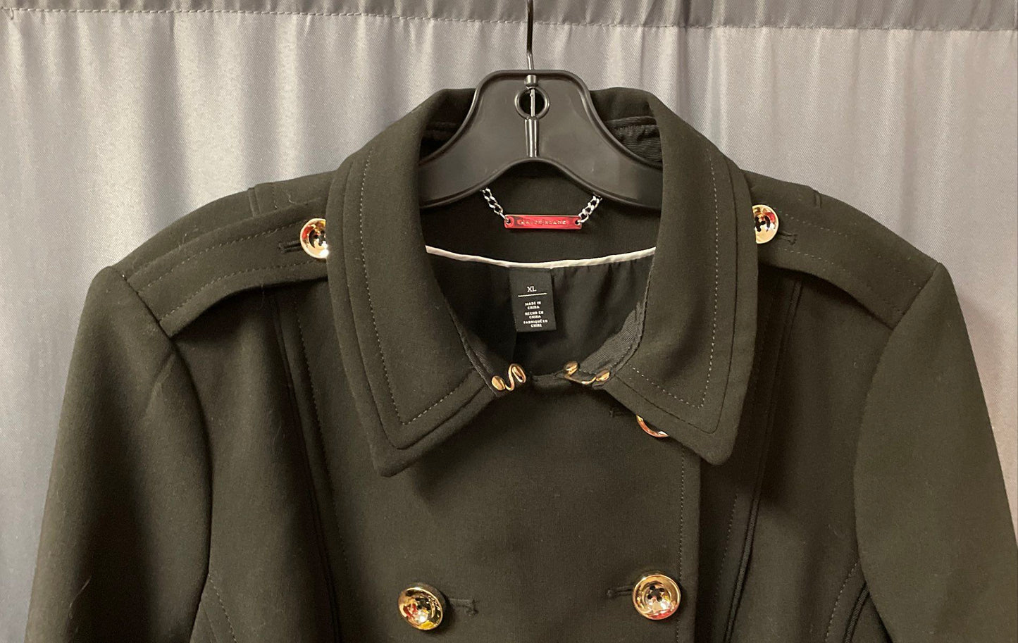 White House Black Market Women's Black Double Breasted Pleated Jacket Sz XL