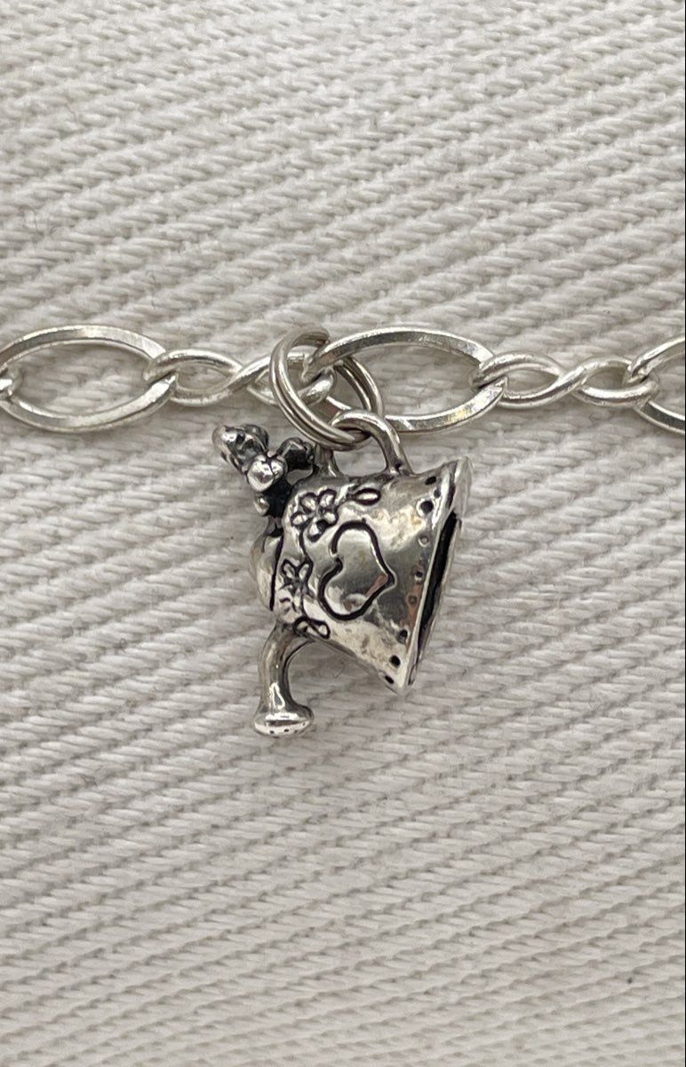 925 Sterling Silver Oval & Infinity Link Watering Can Charm Bracelet 5.9g