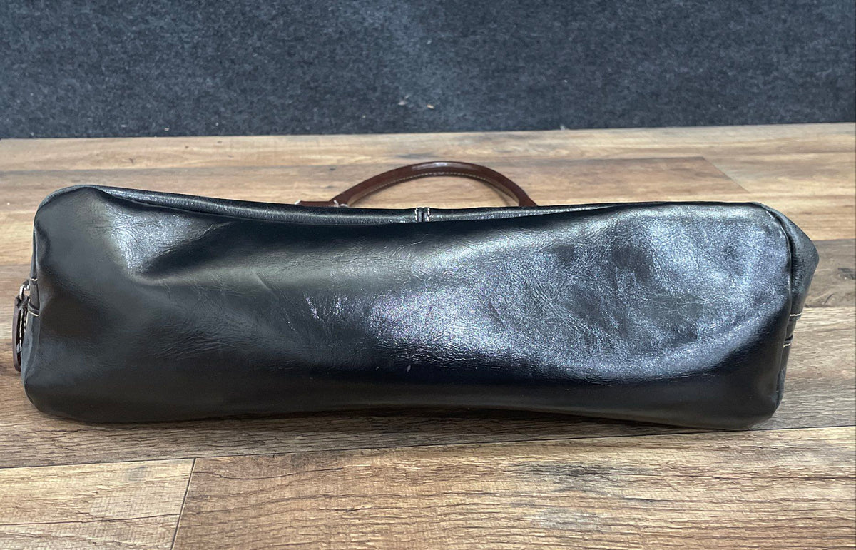 Giani Bernini Black Brown Leather Satchel Shoulder Bag Silver Hardware