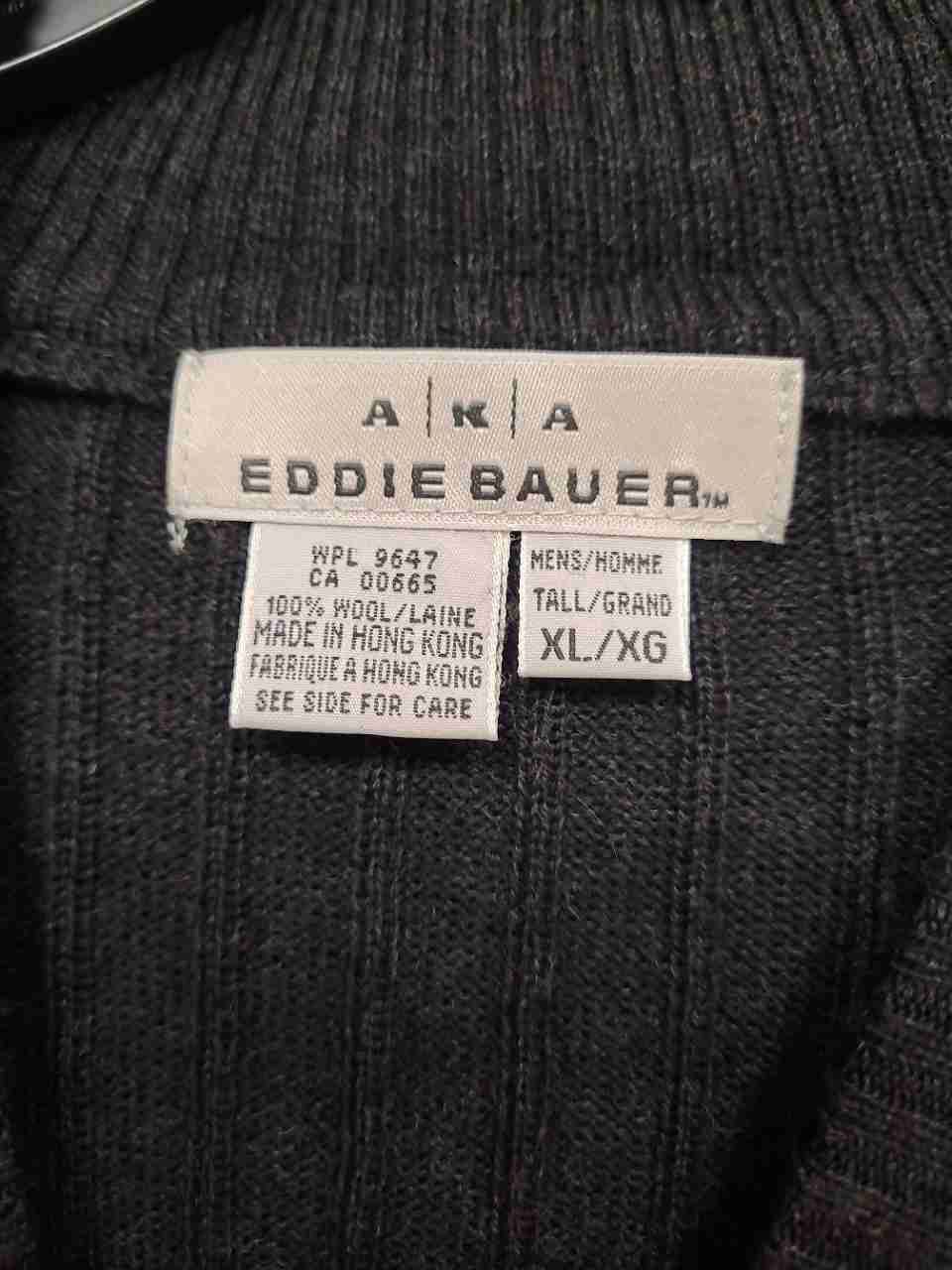 Vintage Y2K Eddie Bauer Men's Gray 100% Wool Ribbed Mock Neck Sweater Sz XL Tall