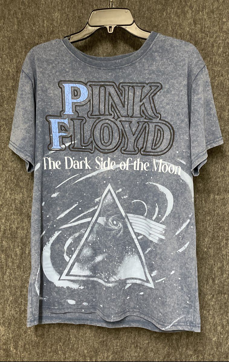 Pink Floyd Dark Side of the Moon T-Shirt Reprint Blue Acid Wash Sz L