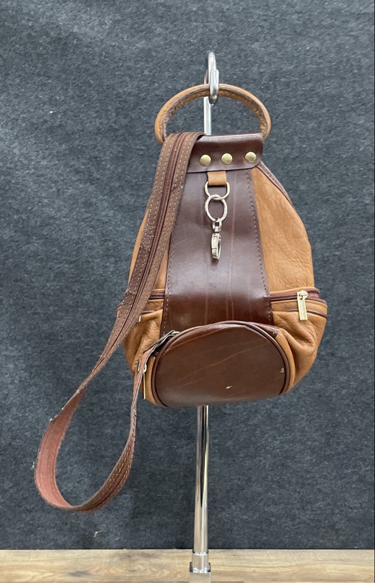 Vintage 90s Giacomo Italy Two-Tone Brown Leather Convertible Sling Backpack