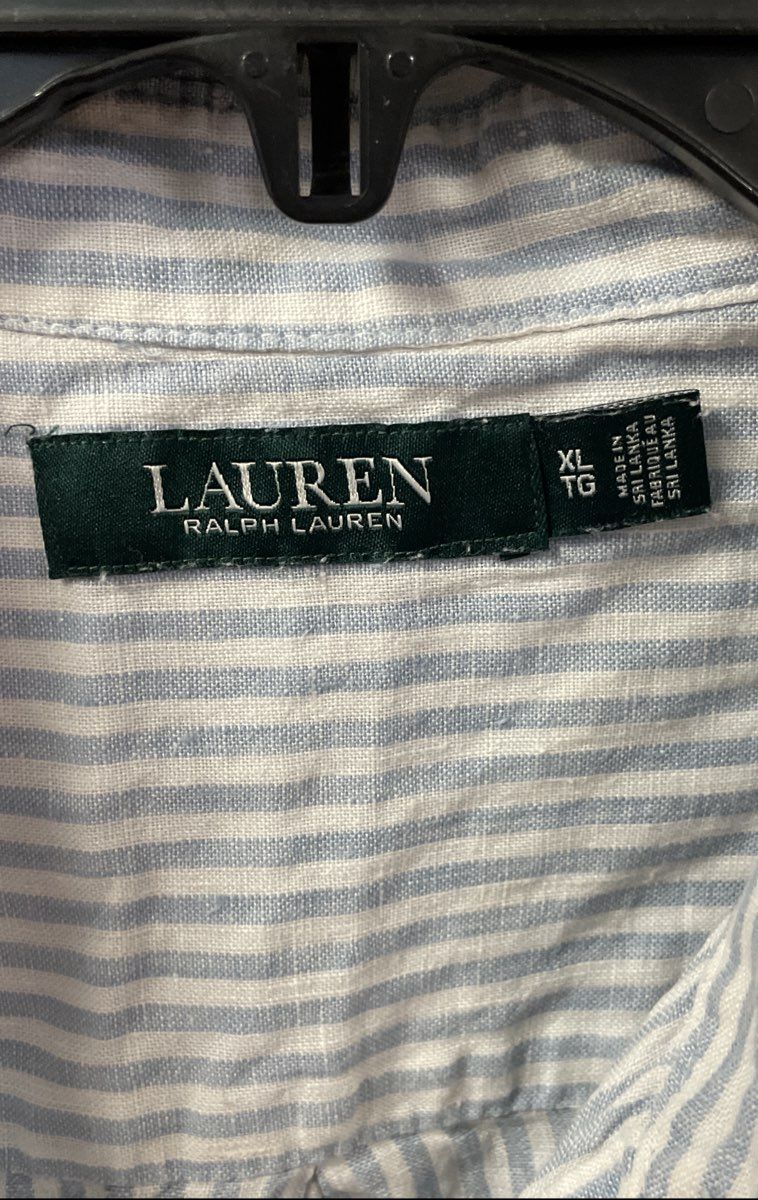 Lauren Ralph Lauren Women's Blue Striped 100% Linen Button Down Shirt Sz XL
