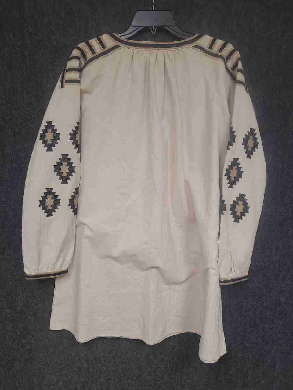 Ila Illa Women's Beige Embroidered Cotton Boho V-Neck Tunic Blouse Sz S