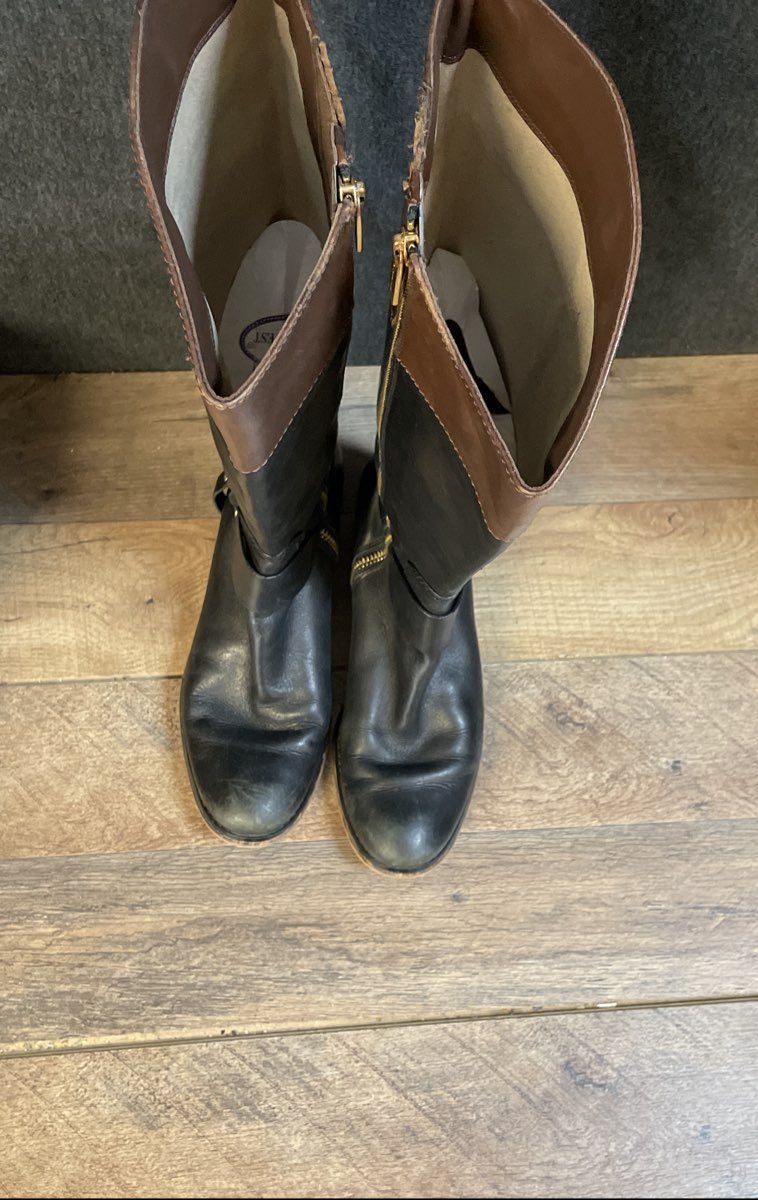Michael Kors Two Tone Black Brown Leather Riding Boots Women's Size 8M