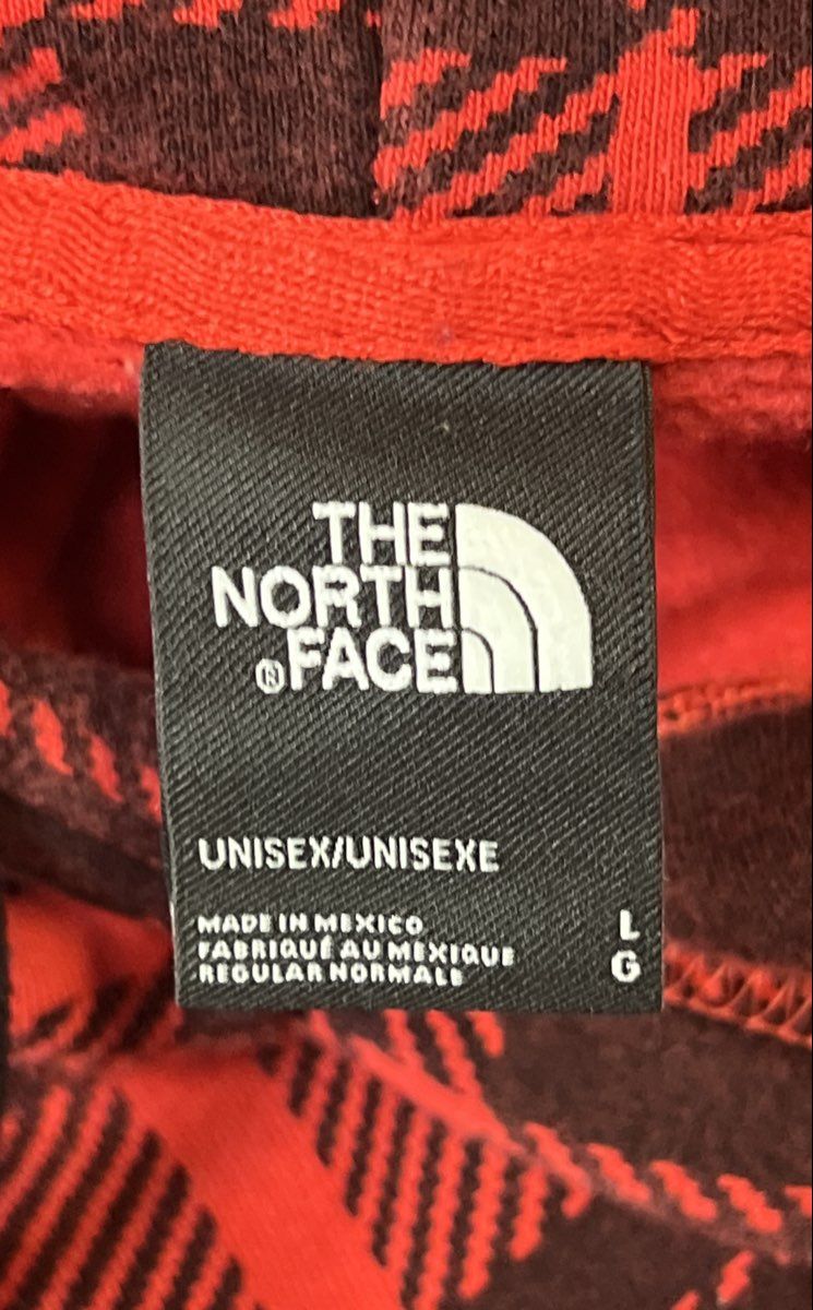 The North Face Unisex Red Black Plaid Fleece Pullover Hoodie Size L
