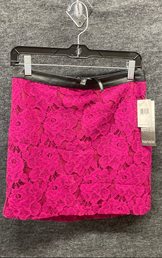 Kensie Women's Magenta Floral Lace Mini Skirt Faux Leather Waist Size 4 NWT