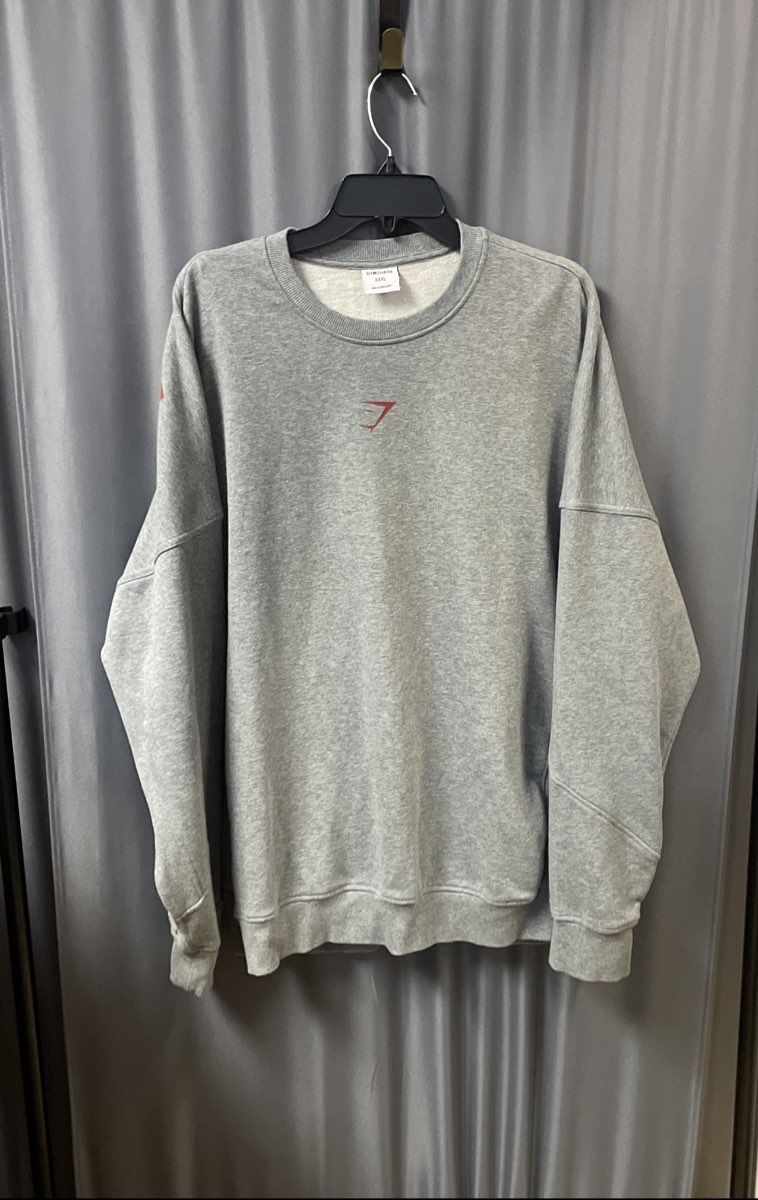 Gymshark Men's Gray Crew Neck Sweatshirt Red Logo Back Graphic Sz XXXL