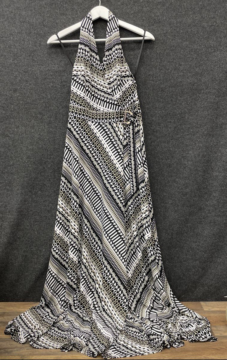 White House Black Market Women's Geo Festival Print Halter Maxi Dress Sz 2 NWT