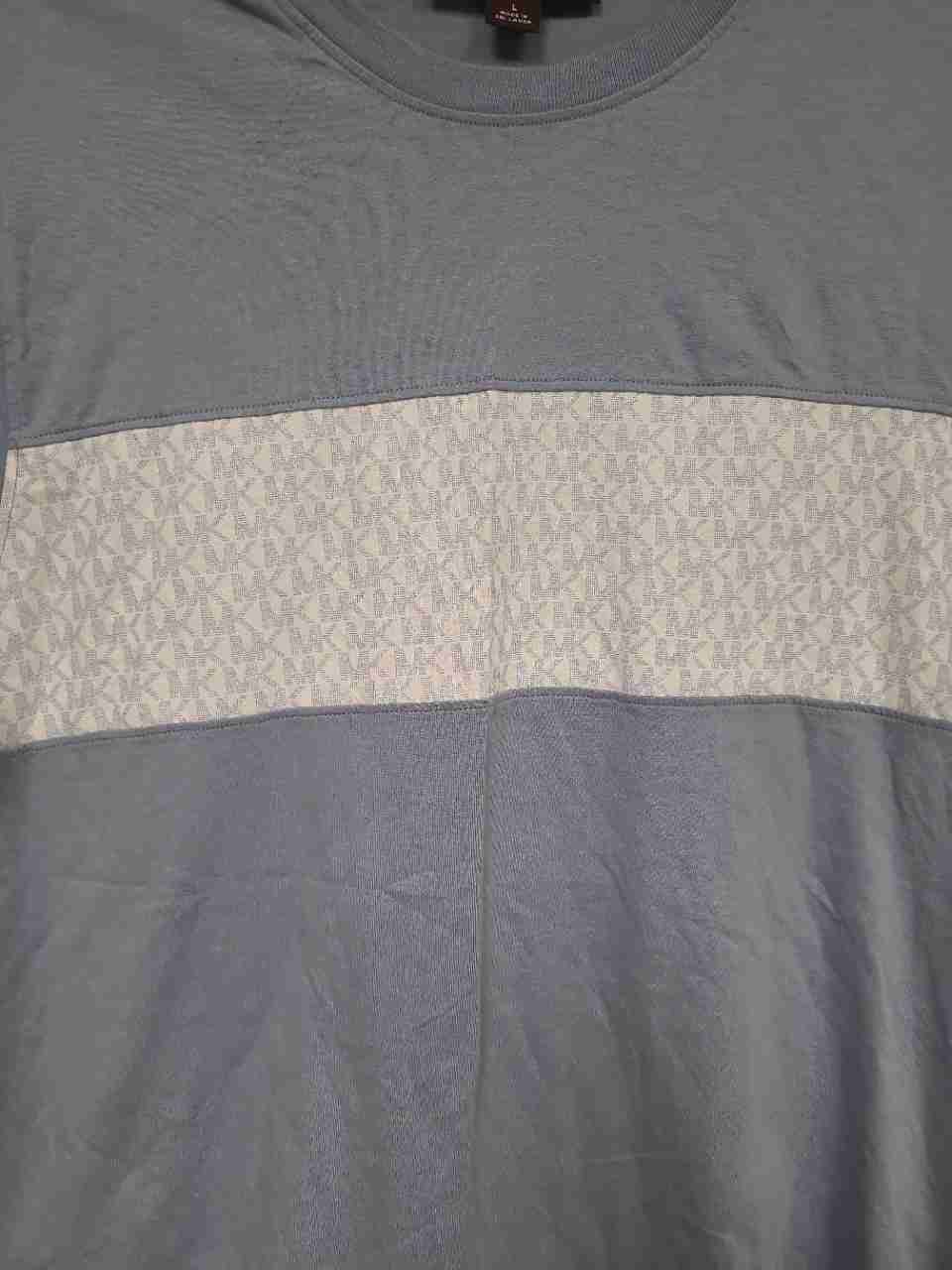 Michael Kors Men's Light Blue MK Monogram Block Crew Neck T-Shirt Sz L