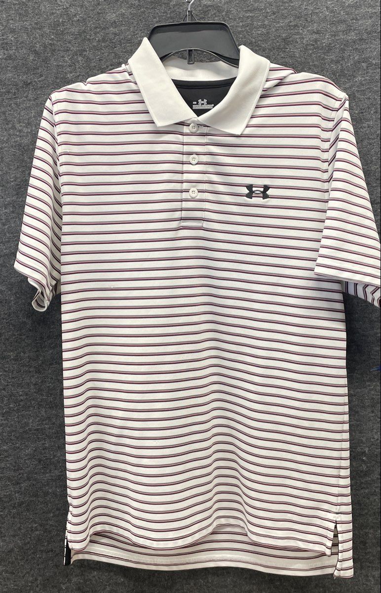 Under Armour Men's Striped Short Sleeve Polo Shirts Lot of 2 Gray White Sz M