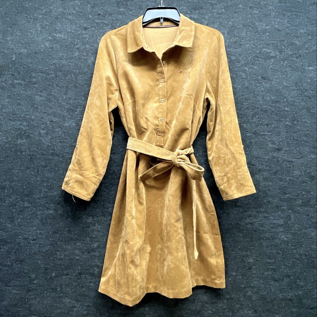 Tommy Hilfiger Women's Tan Corduroy Belted Long Sleeve Shirt Dress Sz S