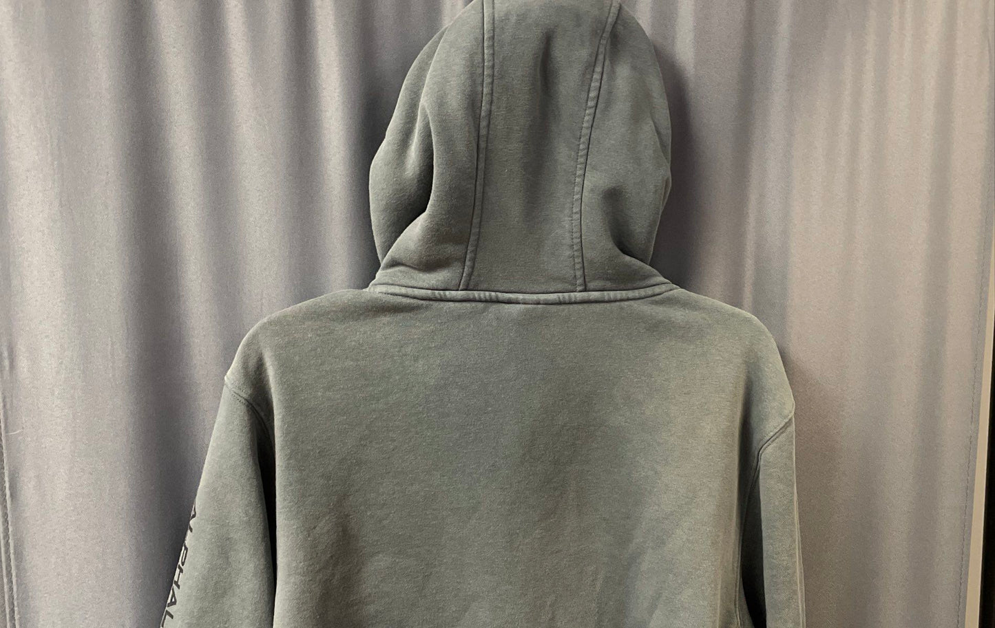 Alphalete Men's Blue Gray Pullover Gym Hoodie Graphic Barcode Sleeve Sz S