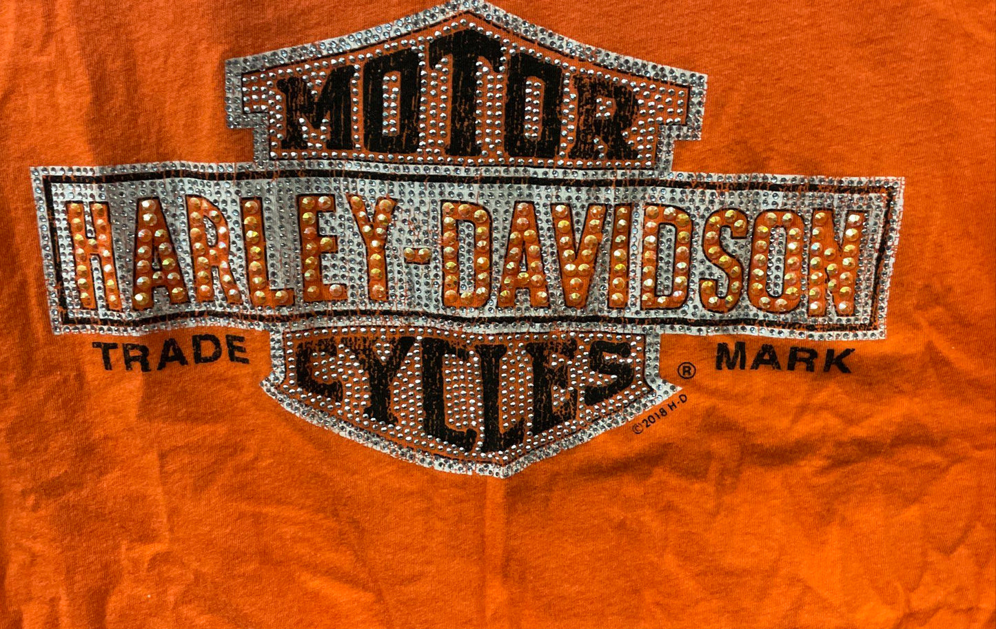 Harley-Davidson Nags Head NC Jeweled Logo Orange Short Sleeve Tee Sz L