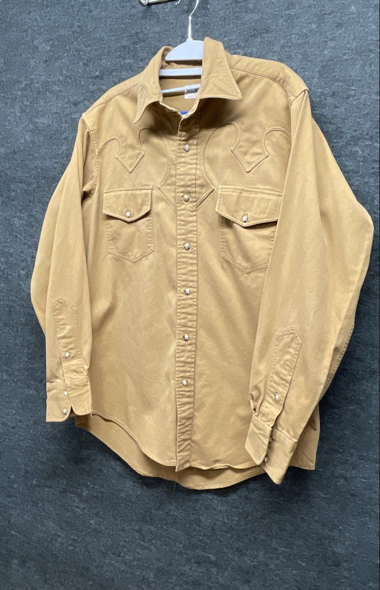 R.GOOD Men's Vintage 90s Tan Western Pearl Snap Shirt Sz 16.5x35