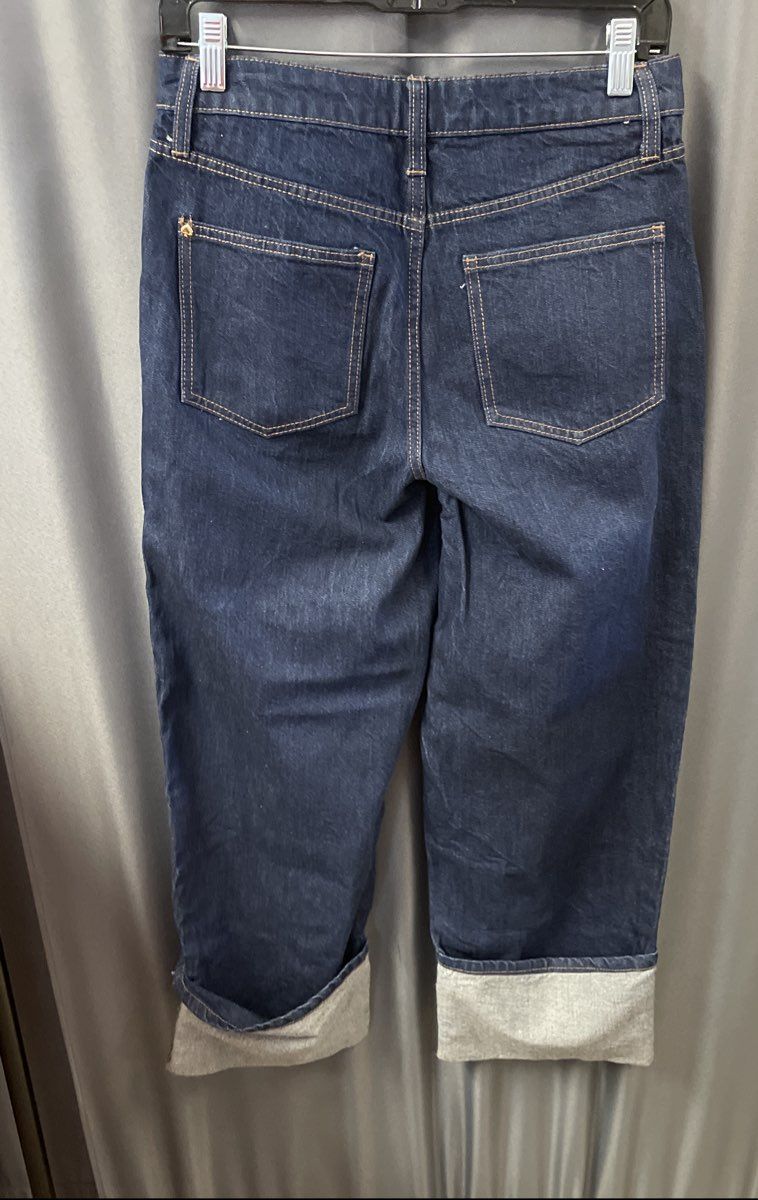 Kate Spade Women's Dark Blue Wide Cuff Cropped Straight Leg Jeans Size 4