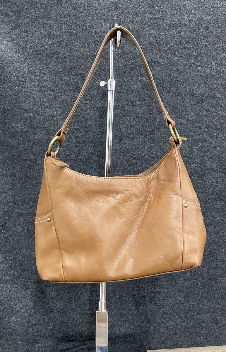 Croft & Barrow Brown Leather Hobo Shoulder Bag Brass Hardware Contrast Stitch