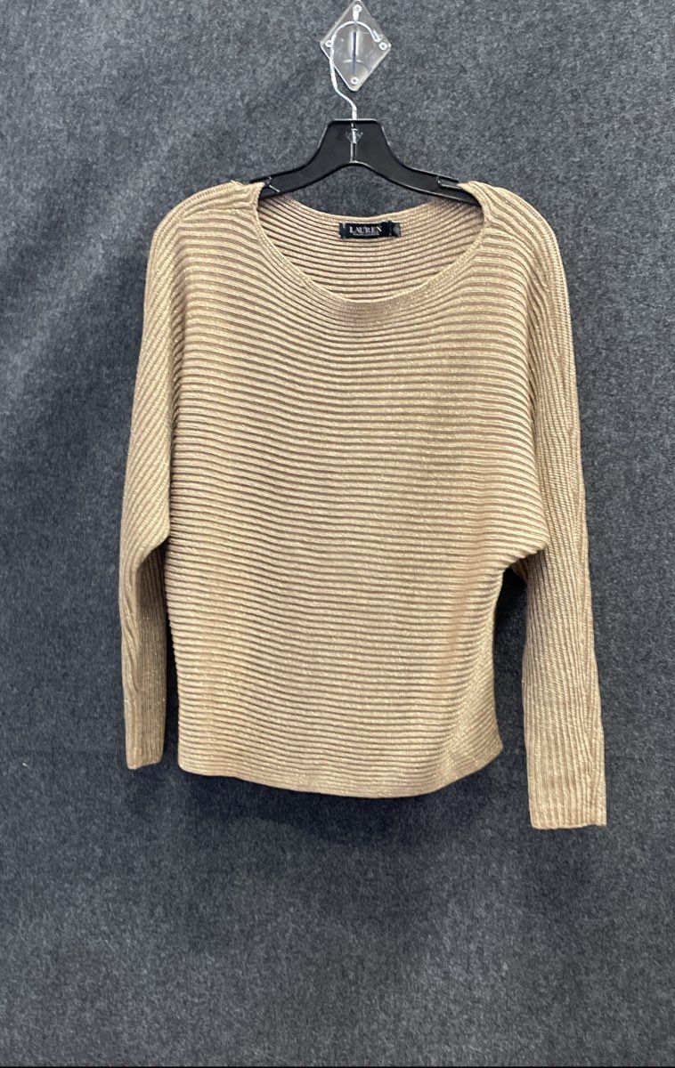 Lauren Ralph Lauren Women's Gold Ribbed Metallic Shimmer Boat Neck Sweater Sz M