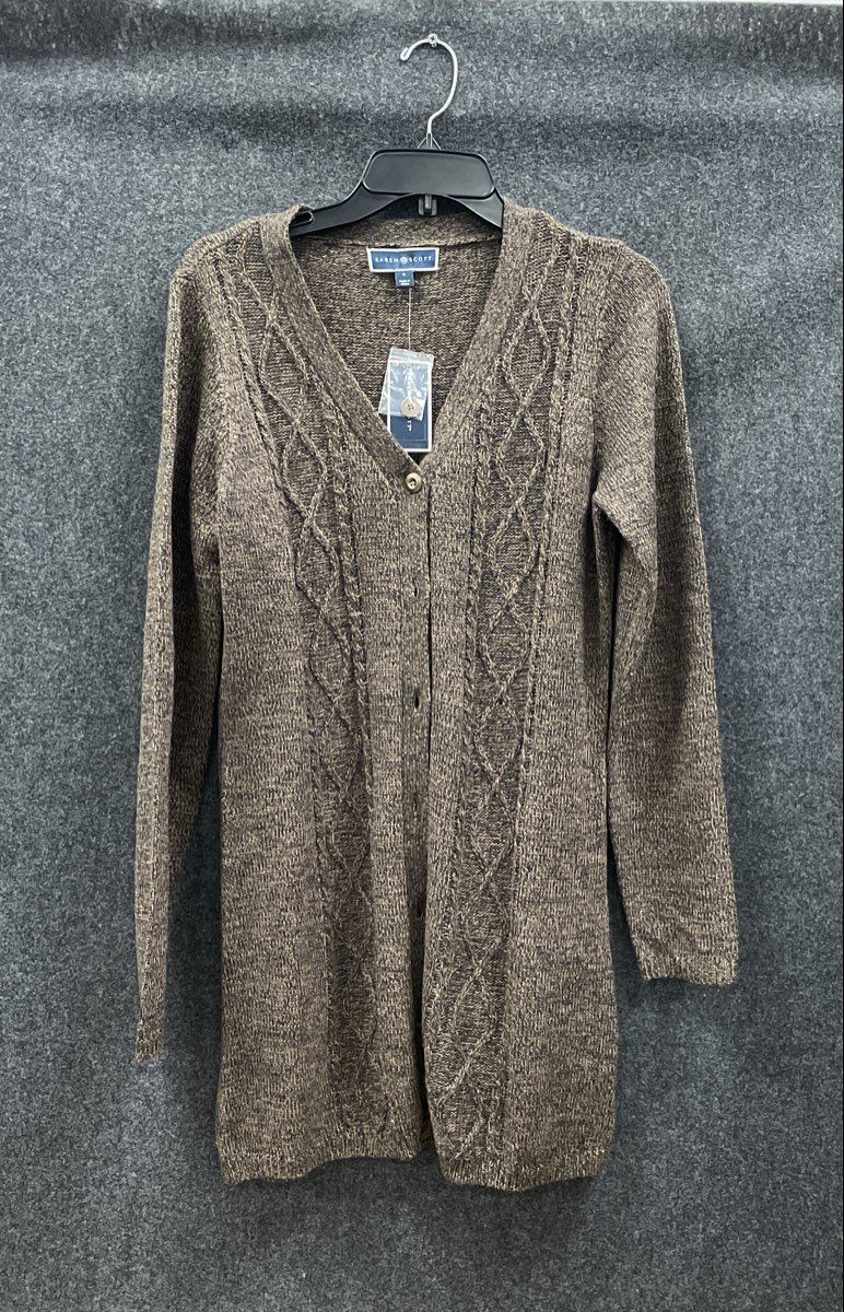 Karen Scott Women's Cardigan Brown Marled Cable Knit Longline Sz S NWT