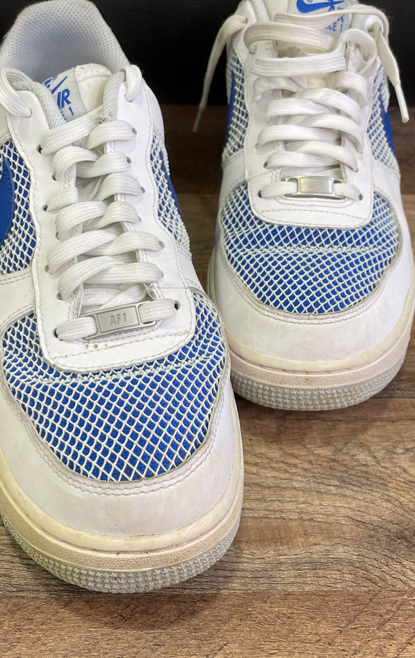 Nike Air Force 1 Low White Photo Blue Mesh Sneakers Size 11 488298-150