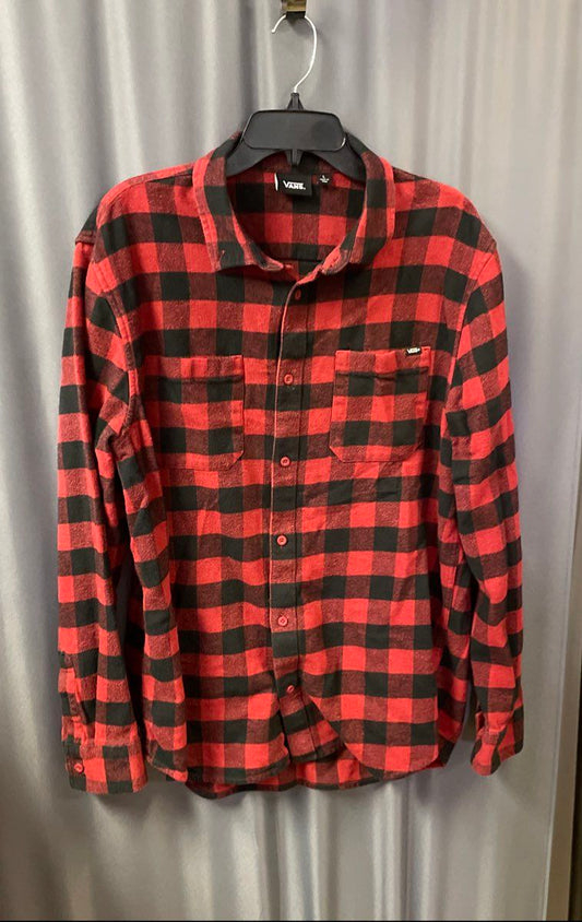 Vans Men's Red Black Plaid Flannel Long Sleeve Button Down Shirt Size L