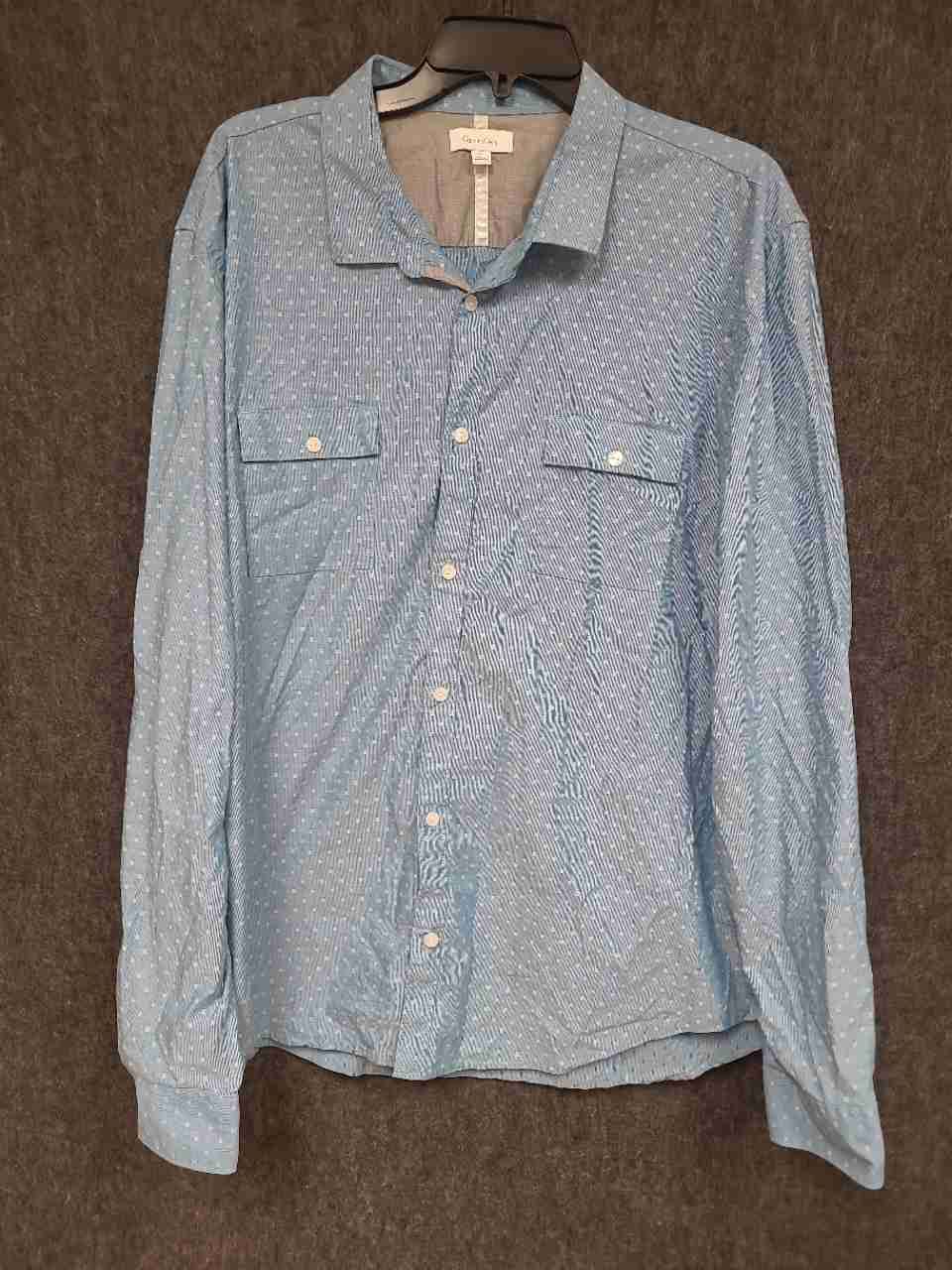Calvin Klein Men's Blue Patterned Long Sleeve Button Down Shirt Sz XXL