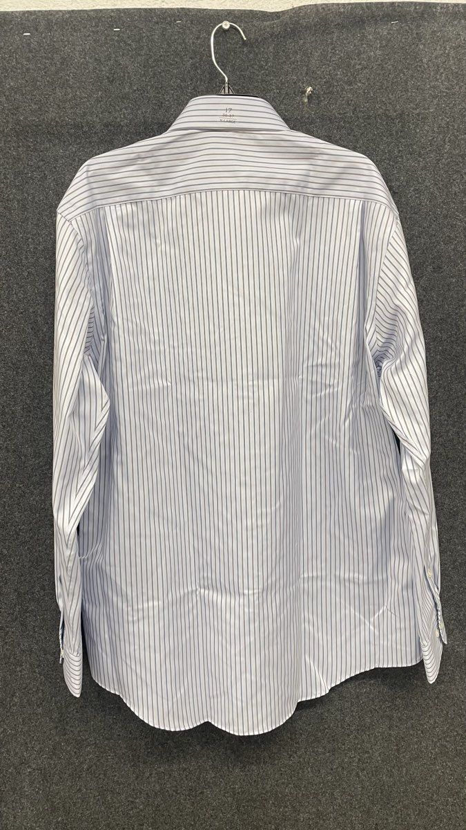 Tasso Elba Men's Light Blue Striped Non-Iron Dress Shirt Sz 17 36/37 NWT