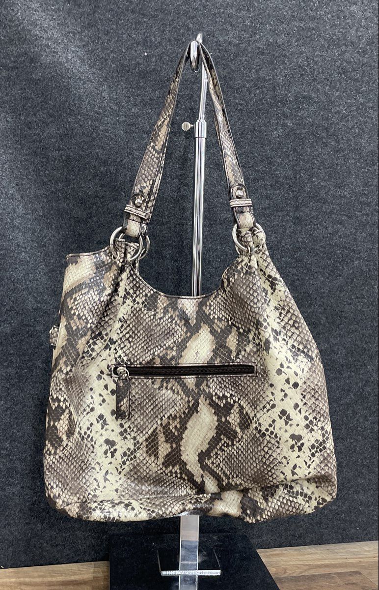 Nicole by Nicole Miller Snake Skin Leather Hobo Shoulder Bag Silver Tone
