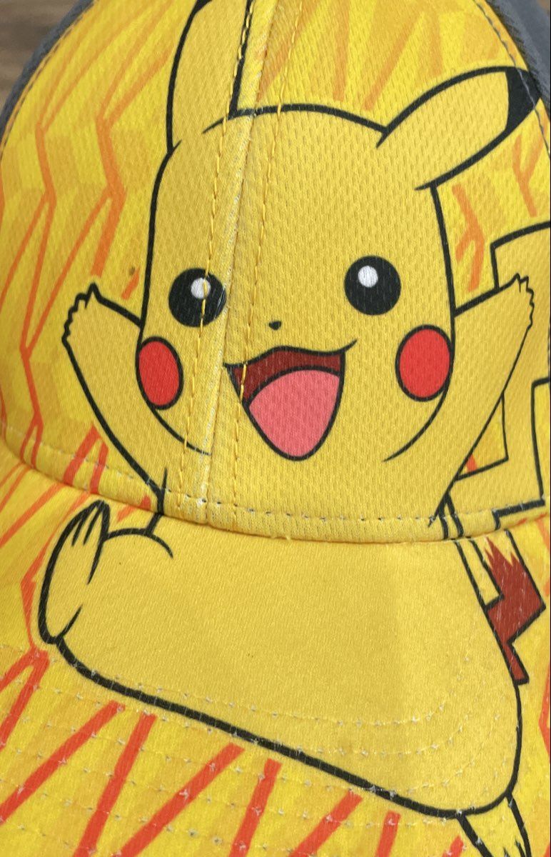 Pokemon Youth Pikachu Snapback Hat Yellow Gray Sublimated Mesh Back Cap OSFM
