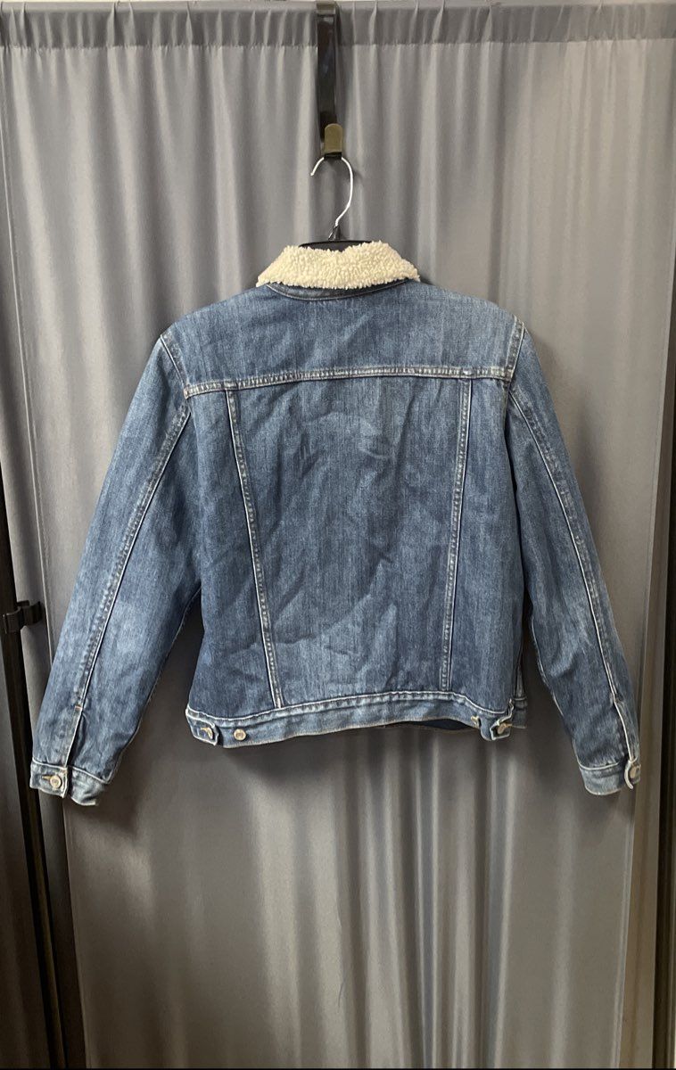 Gap Women's Blue Denim Trucker Jacket Faux Shearling Sherpa Collar Sz L