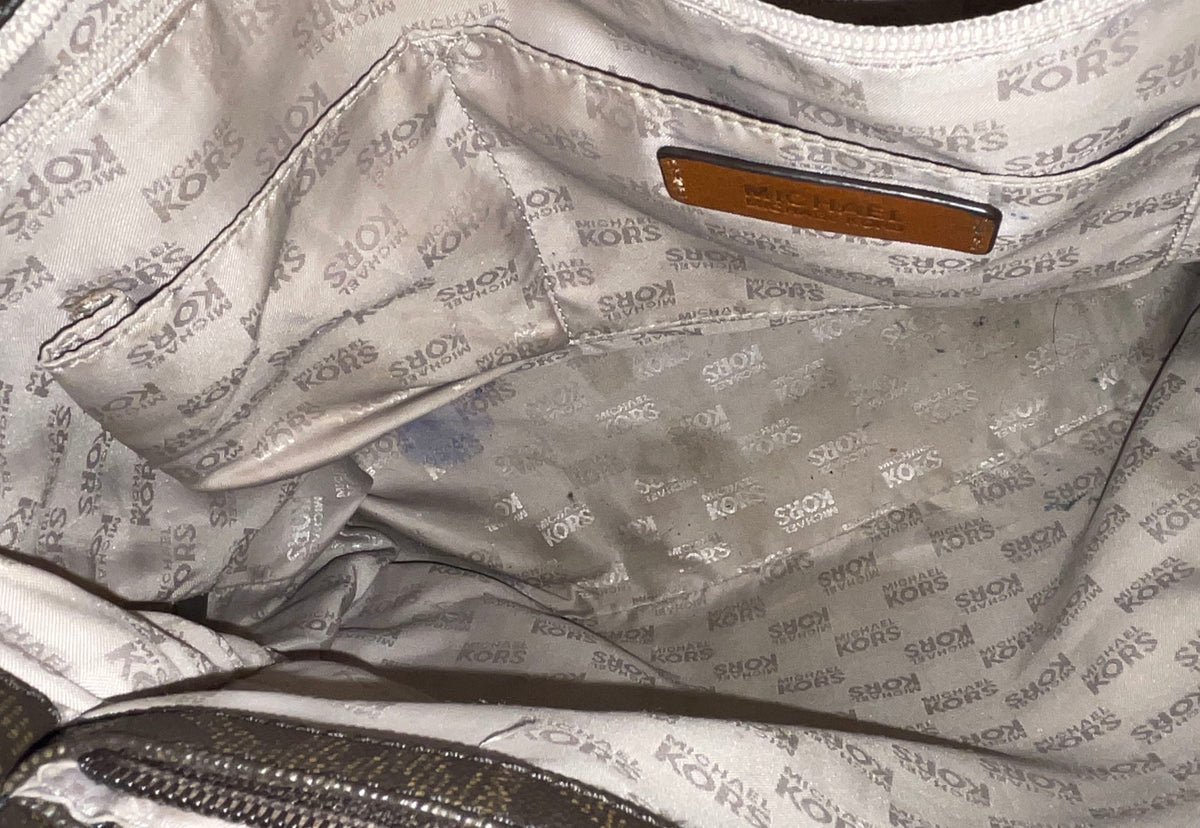 Michael Kors Brown Monogram Hamilton Large Satchel Tote Bag Gold Hardware
