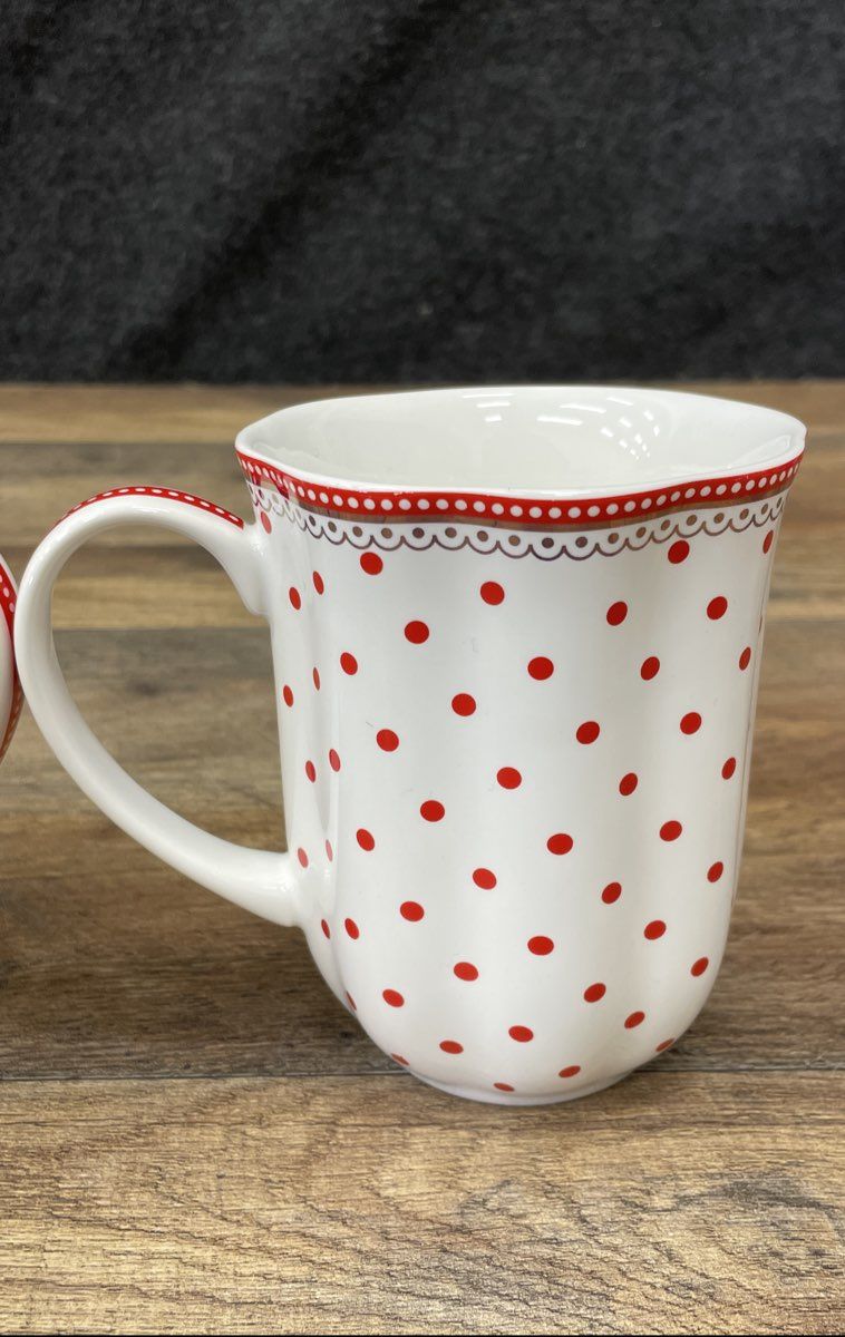 Grace Teaware Josephine Red Polka Dot Mugs Set of 2 Bone China