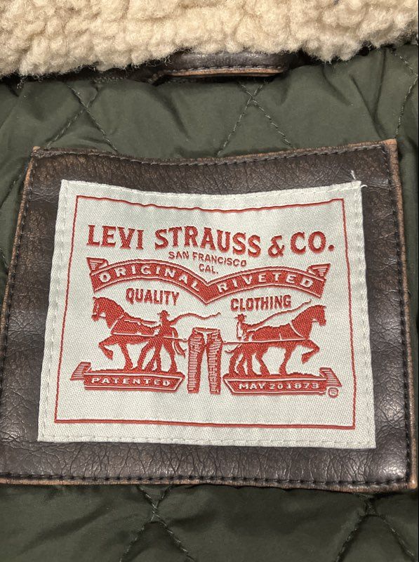 Levi's Men's Brown Faux Leather Sherpa Collar Flight Bomber Jacket Size L