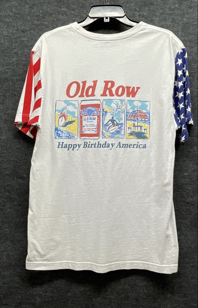 Old Row Happy Birthday America T-Shirt American Flag Sleeves USA Graphic Sz L