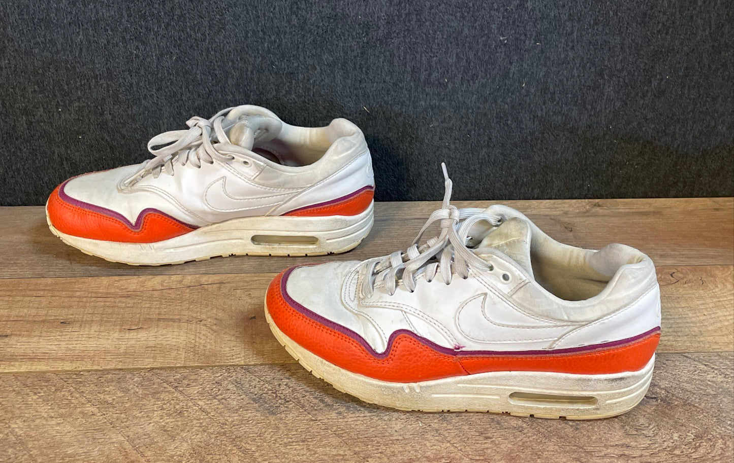 Nike Air Max 1 White Total Orange Fuchsia Women's Running Shoes Size 8