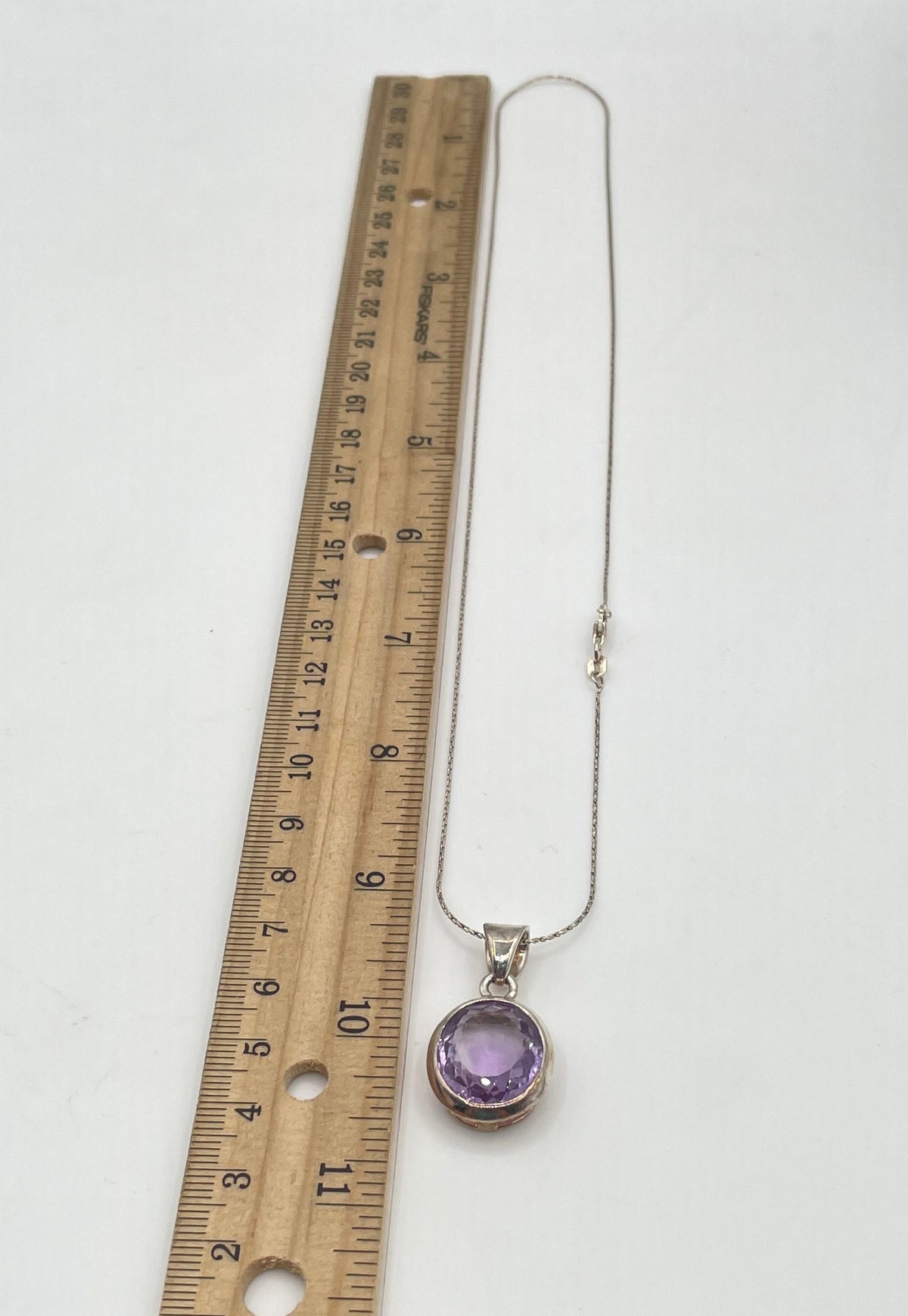925 Sterling Silver Purple Glass Stone Pendant Necklace 8.5g