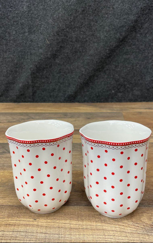 Grace Teaware Josephine Red Polka Dot Mugs Set of 2 Bone China