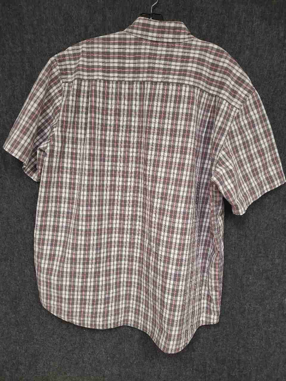 Carhartt Men's Short Sleeve Button Down Shirt Gray Red Plaid Workwear Sz XL