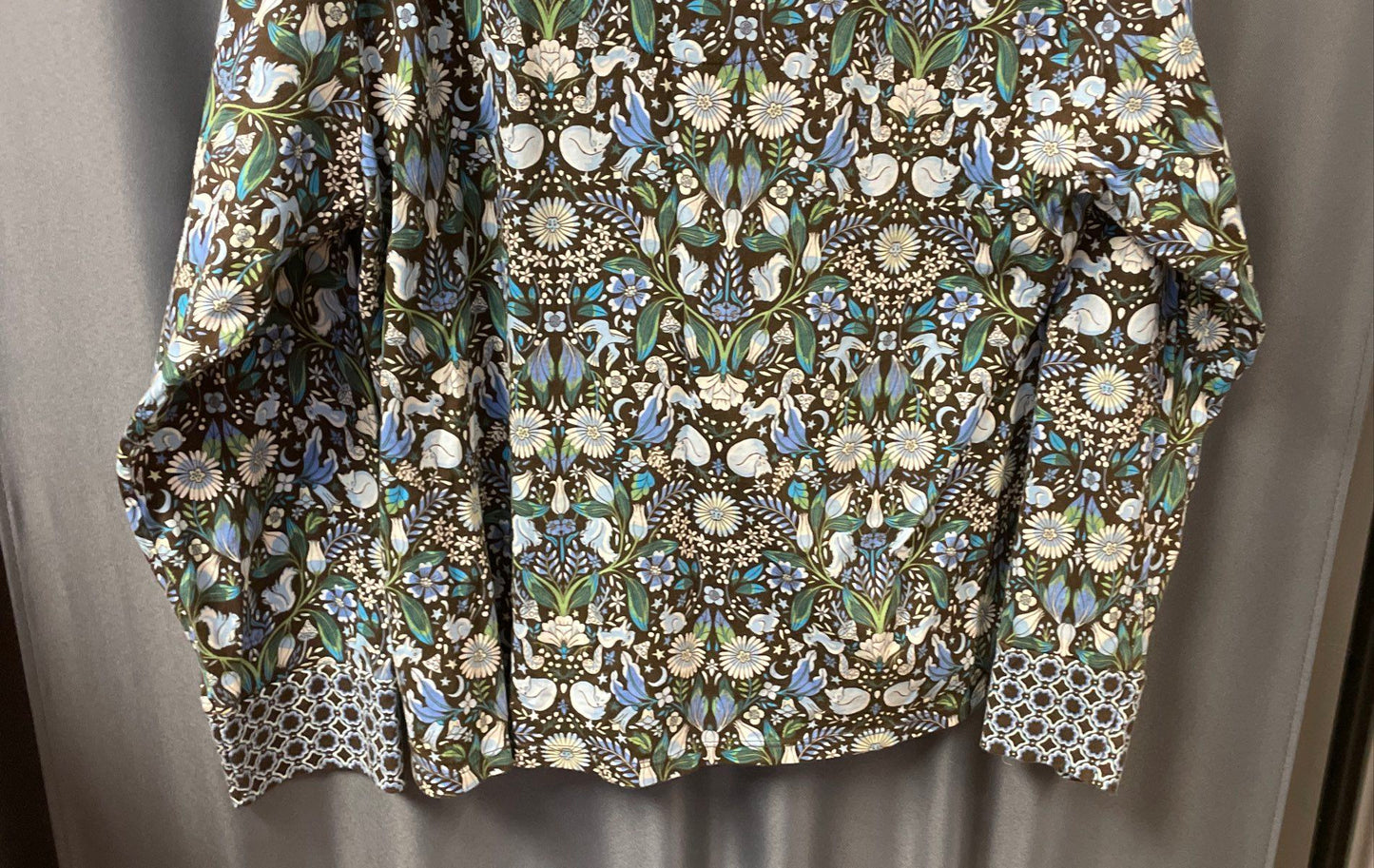 Vera Bradley Women's Brown Blue Botanical Animal Print Cotton Shirt Size L