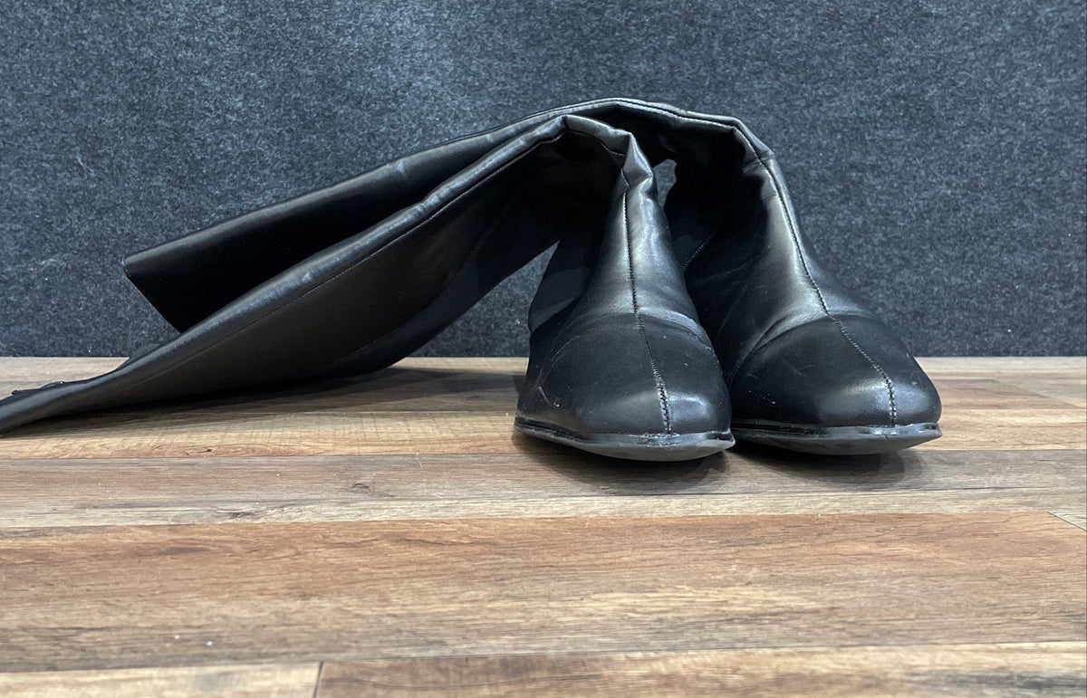 Angel Step Black Synthetic Thigh High Block Heel Boots Women's Size 12M