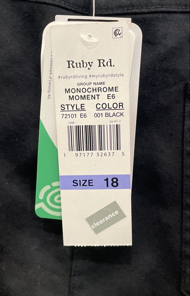 Ruby Rd. Woman Black Monochrome Moment Studded Fringe Pull-On Pants NWT Sz 18