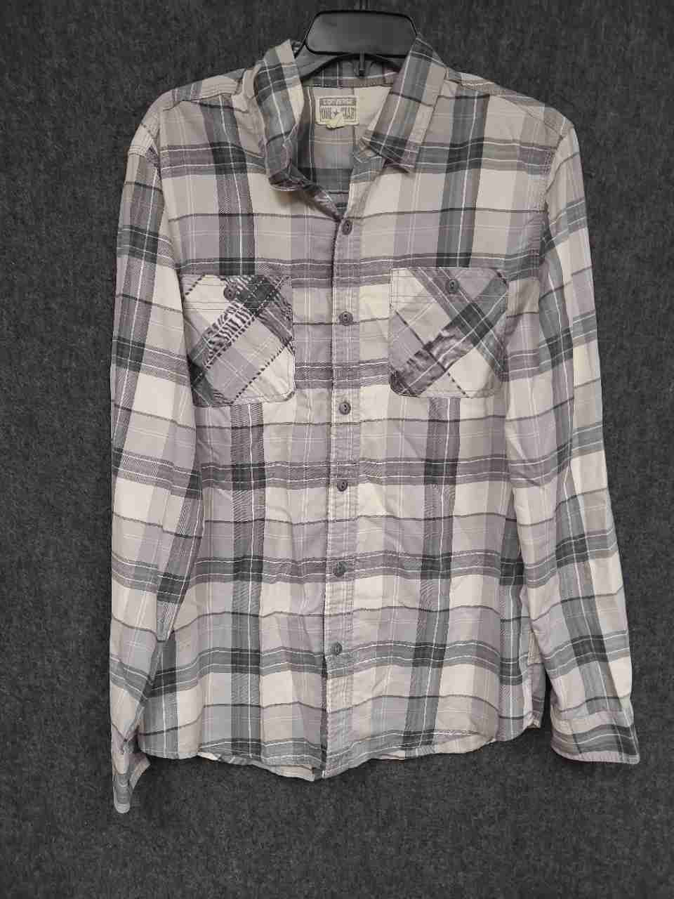 Converse One Star Men's Gray Plaid Button Down Flannel Style Shirt Sz M