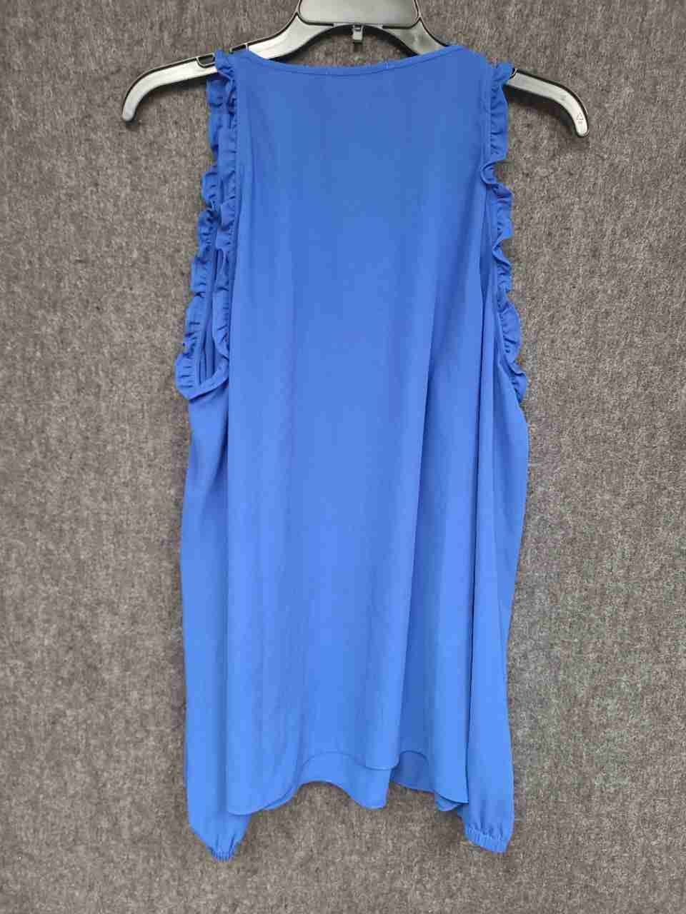 Michael Kors Women's Blue Cold Shoulder Ruffle Tie Neck Blouse Sz L