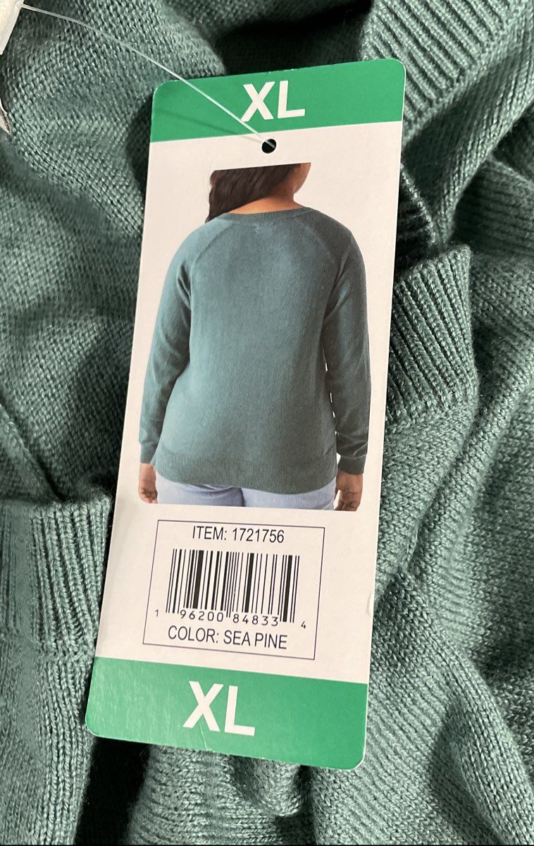 Lucky Brand Women's Green Sea Pine V-Neck Sweater Knit Pullover Sz XL NWT